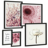 BILDER SET 5er Set - 50x50 cm & 20x30 cm & 40x60 cm Schwarzer Rahmen - Blumensträuße mit Rosen, Hausinschrift - Schwarz, Kunststoff (40/60cm) - TULUP