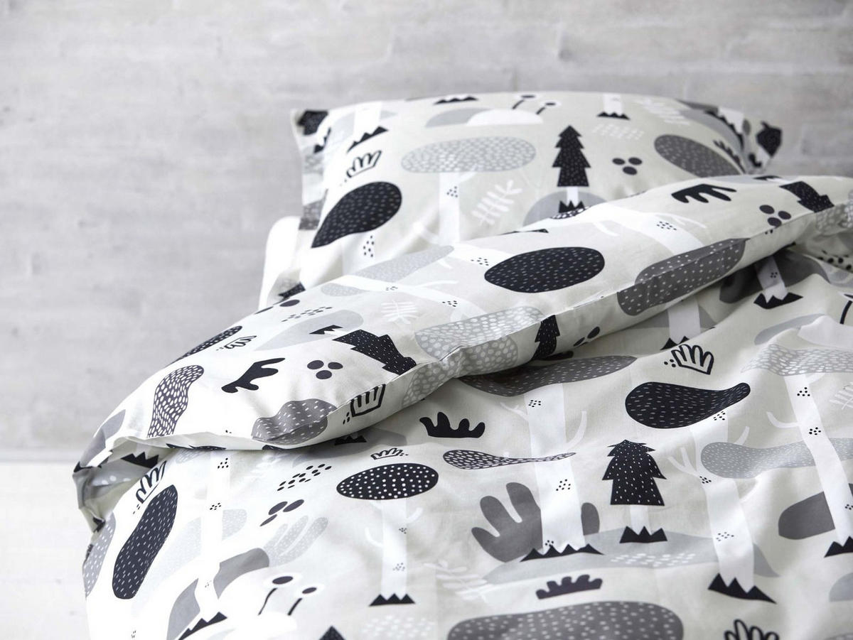 BETTWÄSCHE Magic Forest 100/140 cm schwarz-weiß Baumwolle - Multicolor, Textil (100/140cm) - Södahl