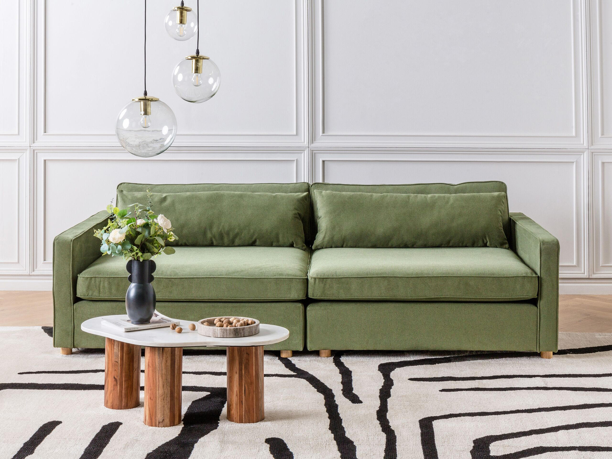 3-SITZER-SOFA grün Vinstra - Hellbraun/Grün, Textil (250/80/125cm) - Beliani