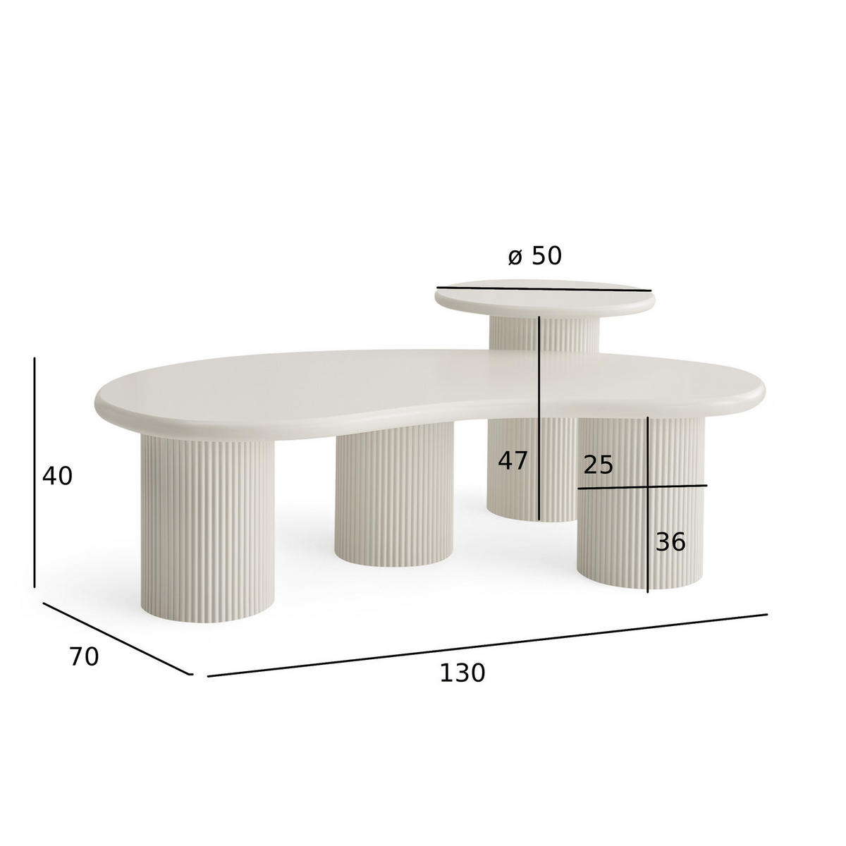 COUCHTISCHE 2er Set Cremeweiß - Weiß, Holzwerkstoff (130/70/50cm) - Furnhouse
