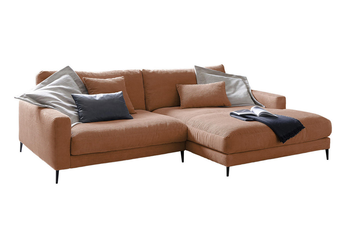 ECKSOFA CARA Braun Cord - Dunkelbraun/Schwarz, Textil/Metall (272/190cm) - KAWOLA