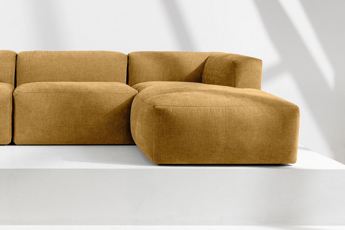 ECKMODULSOFA-RECHTS BUFFO 6-Sitzer mit extrem weicher Sitzfläche, Gewebestoff, Honig - Gelb, Textil (377/180cm) - KONSIMO®