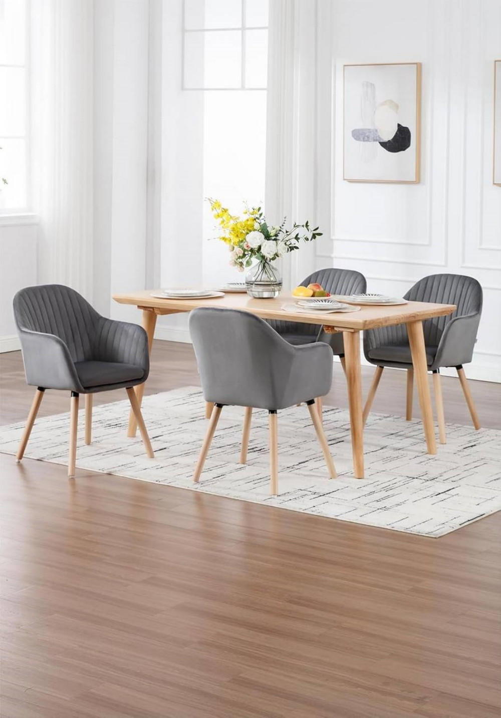 ESSZIMMERSTUHL 4er-Set, Samt, Massivholz, Dunkelgrau - Dunkelgrau/Naturfarben, Holz/Textil (42/81/50cm) - Woltu