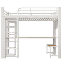 HOCHBETT 90/200 cm Weiß mit Gitter zum Aufhängen von Gegenständen, LED-Lichtleiste und Stauraum - Weiß, Metall (90/200cm) - Oxeza