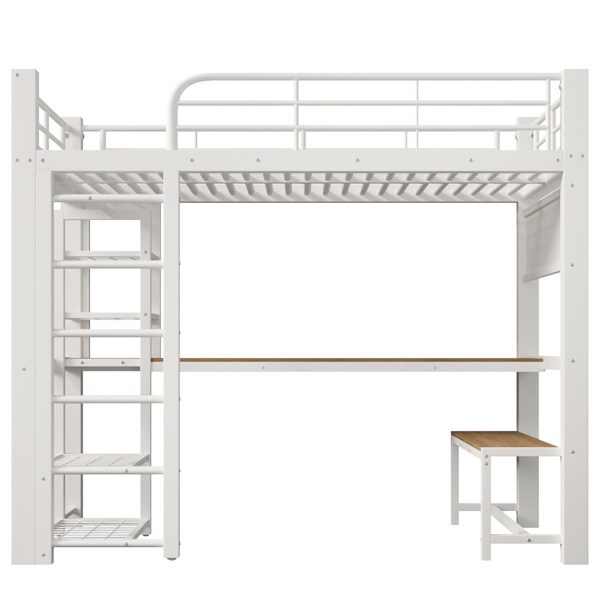 HOCHBETT mit Schreibtisch 90x200 cm Metall White - Weiß, Metall (90/200cm) - Meubliv