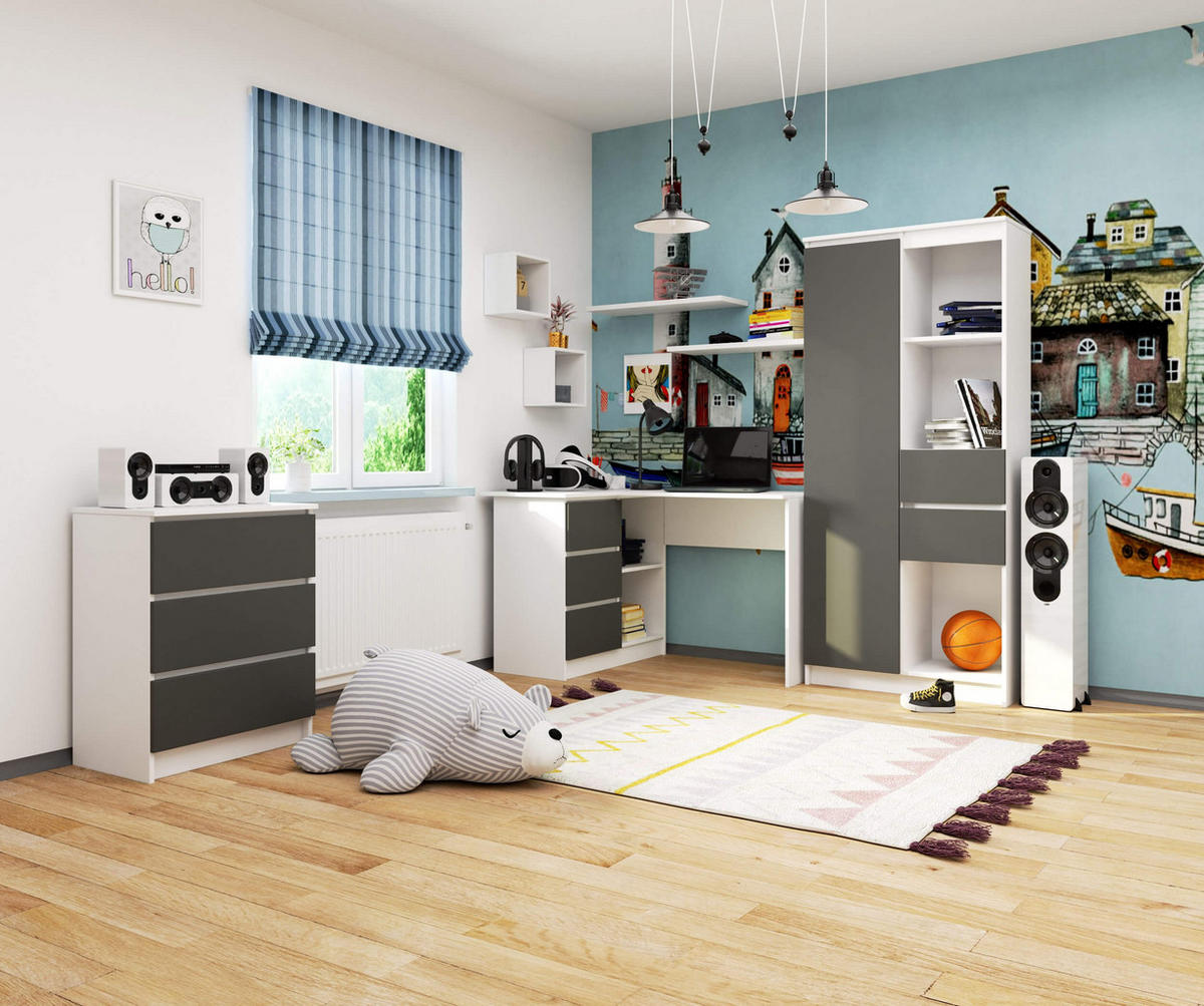 ECKSCHREIBTISCH Weiß, Grau 124x85x77 cm - Weiß/Grau, Holzwerkstoff (85/124/77cm) - Akord