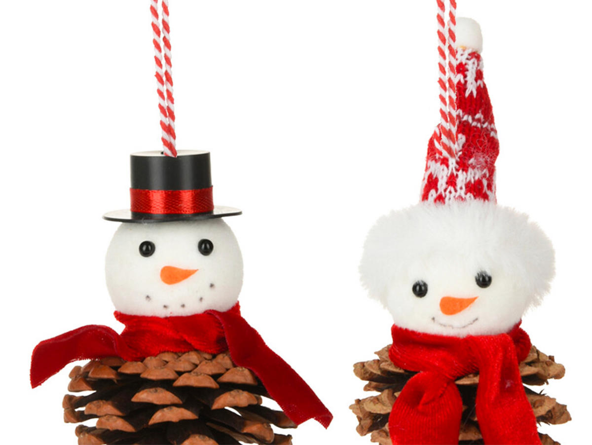 WEIHNACHTSDEKO 2er-Set Schneemann verschiedene Designs, 9 cm - Rot/Weiß, Holz/Textil (22/15/22cm) - LAALU