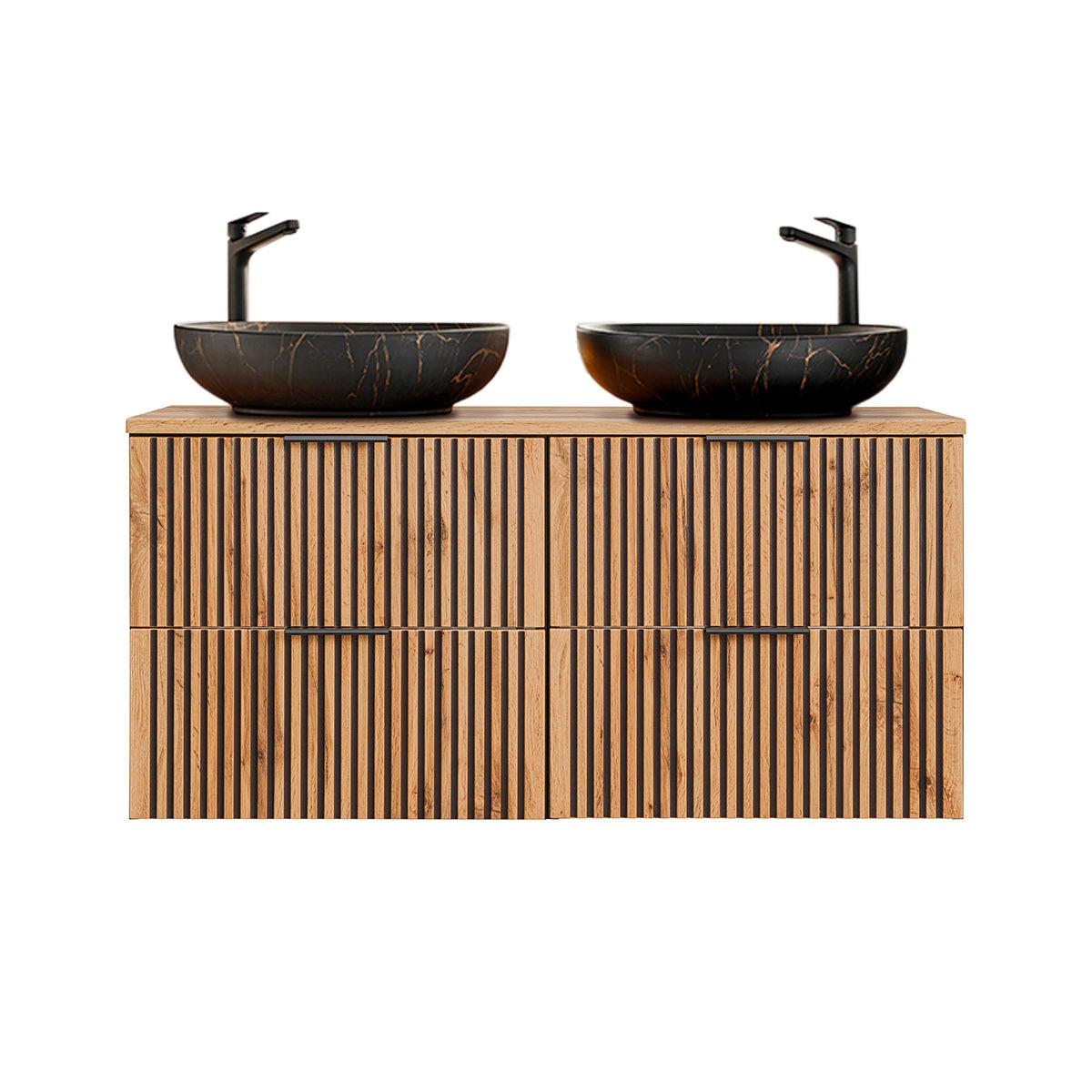 BADMÖBEL 120.6cm Gaia 2er-Set Holz in Eichenoptik und Schwarz - Schwarz, Holzwerkstoff (120.6/59/46cm) - Petits-meubles