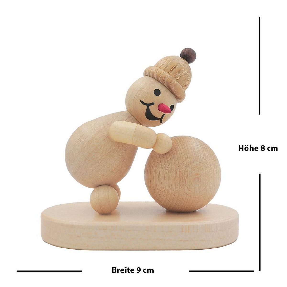 HOLZFIGUR Schneemann Junior mit Schneekugel unten auf Sockel 9 cm - Multicolor, Holz (9/1/0.1cm)