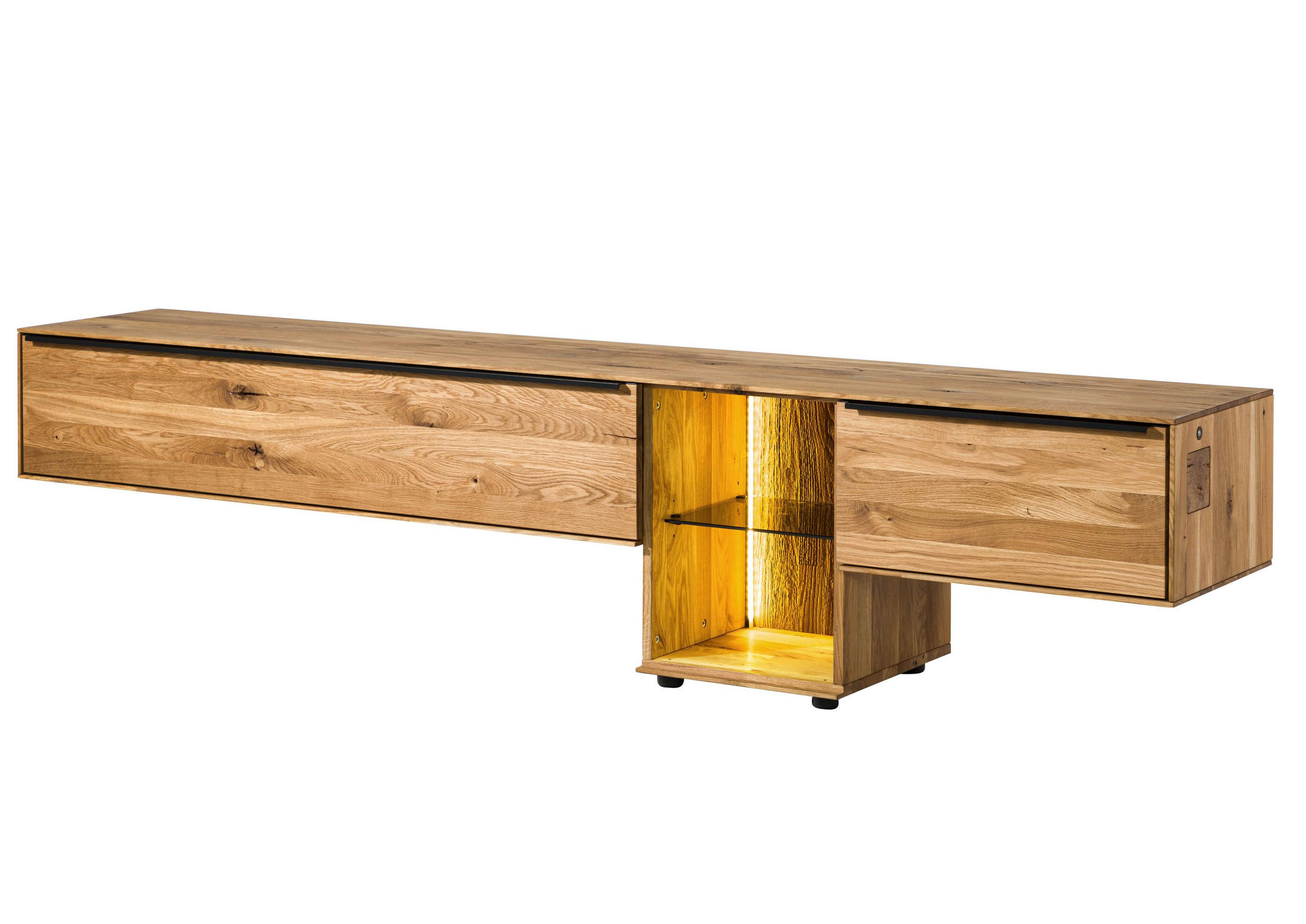 LOWBOARD Wildeiche 220x43x55 natur geölt WIEN #209 - Naturfarben, Holz (220/55/43cm) - Massivmoebel24