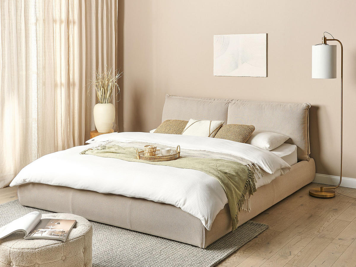POLSTERBETT mit Lattenrost 180x200 cm Beige Vinay - Sandfarben, Textil (180/200cm) - Beliani