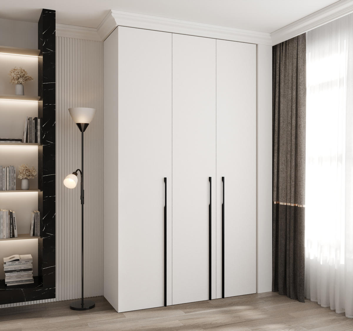 DREHTÜRENSCHRANK 245,5/140/50 3-türig - Schwarz/Weiß, Holz/Metall (140/245.5/50cm) - Abiks Möbel