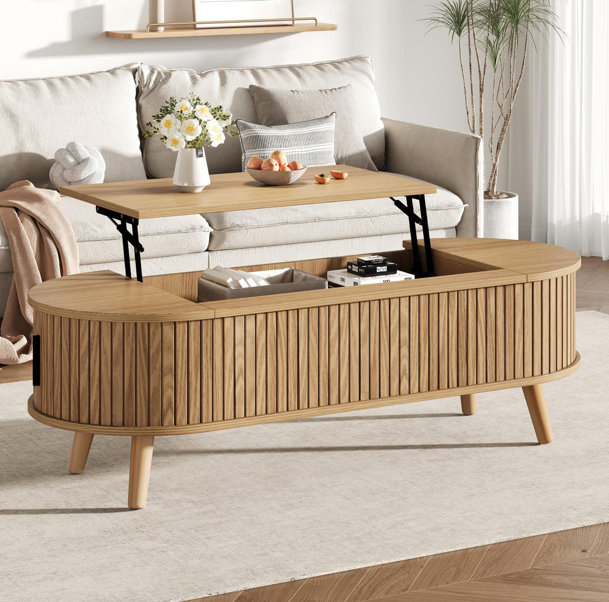 COUCHTISCH 120/50/39,5 cm natur aus MDF mit höhenverstellbarer Tischplatte - Naturfarben, Holzwerkstoff (120/50/39.5cm) - OKWISH
