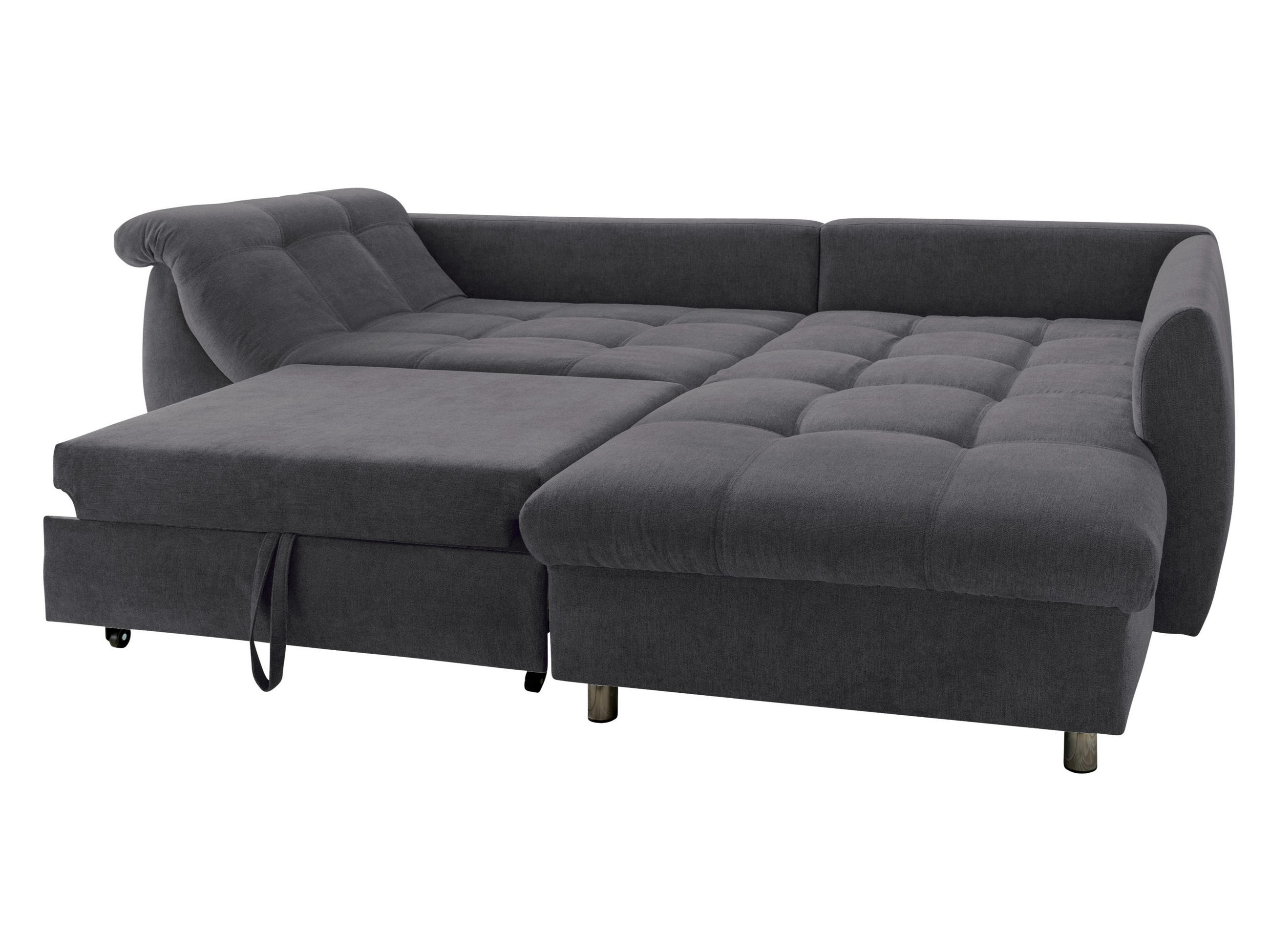 ECKSOFA mit Schlaffunktion, Bettkasten, Wellenunterfederung, Ottomane rechts B250/T190/H84 cm, Liegefl. 179x190 cm, Mikrofaser Anthrazit / 17005 - Chromfarben/Anthrazit, Textil/Metall (250/190cm) - luma-home