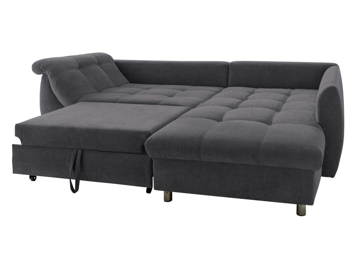 ECKSOFA mit Schlaffunktion, Wellenunterfederung, Ottomane rechts B250/T190/H84 cm, Liegefl. 179x190 cm, Mikrofaser Anthrazit / 17007 - Chromfarben/Anthrazit, Textil/Metall (250/190cm) - luma-home