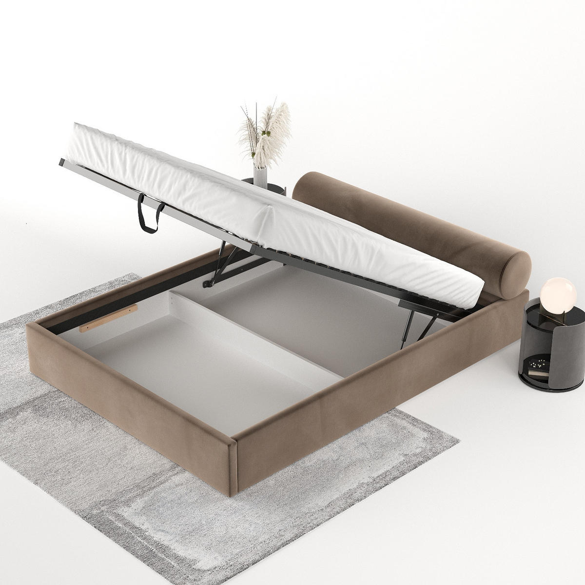 POLSTERBETT Solvo mit Stauraum 180/200 cm Braun im Paros Stoff - Schwarz/Naturfarben, Holz/Holzwerkstoff (180/200cm) - AltaBeds