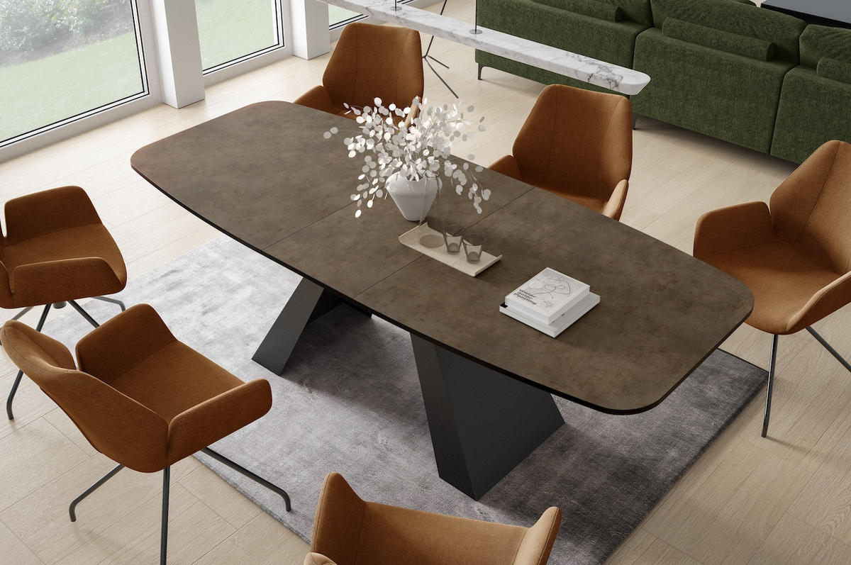 ESSTISCH Myron Chicago Concrete Dunkelgrau / Schwarz 180/220 / 90 / 76cm - Dunkelgrau/Schwarz, Holz/Holzwerkstoff (180/90/76cm) - Feldmann-Wohnen