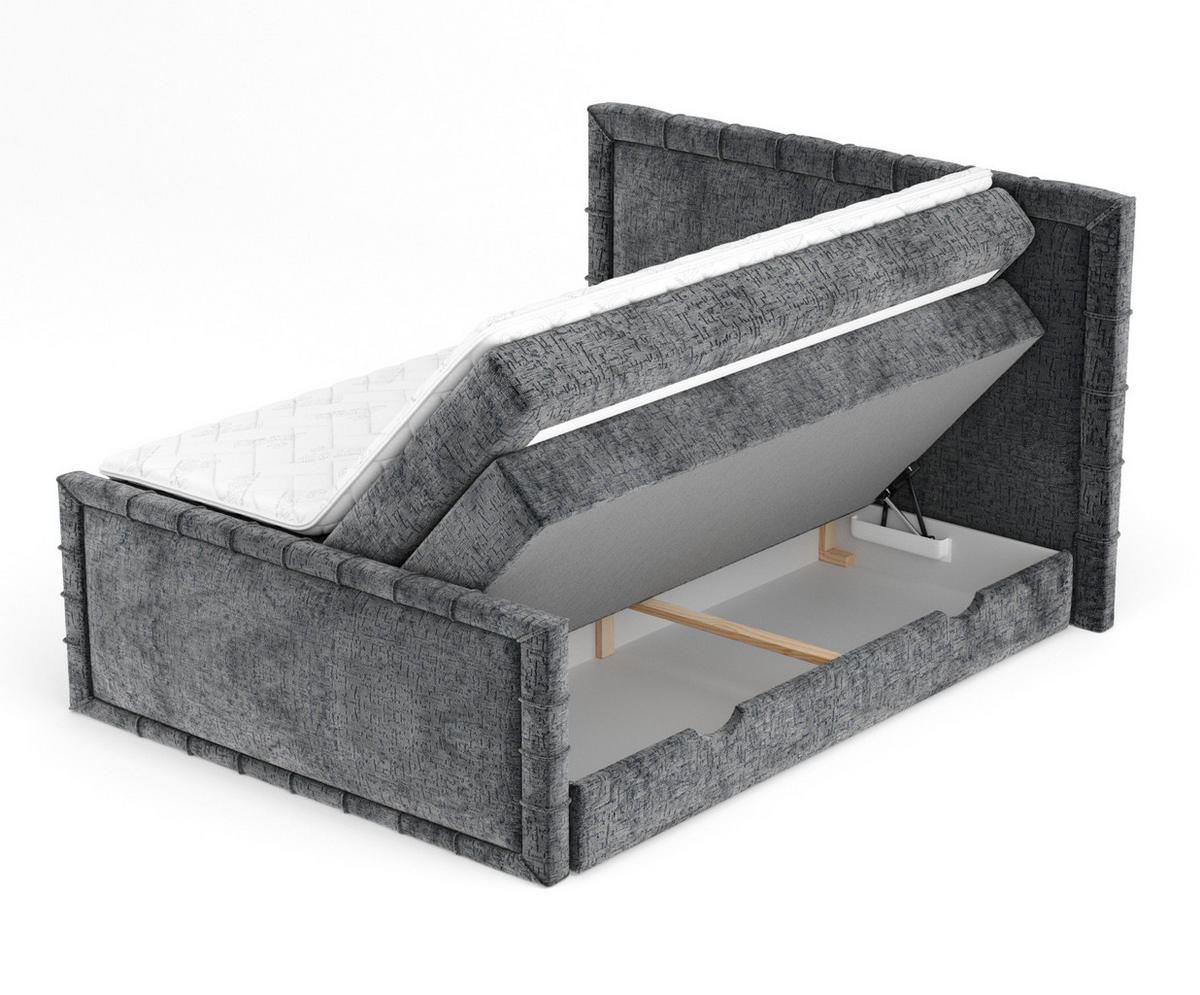 BOXBETT Estelle Dunkelgrau 180/200 cm im Chenille-Stoff - Dunkelgrau/Schwarz, Holz/Holzwerkstoff (180/200cm) - Maison de Reve