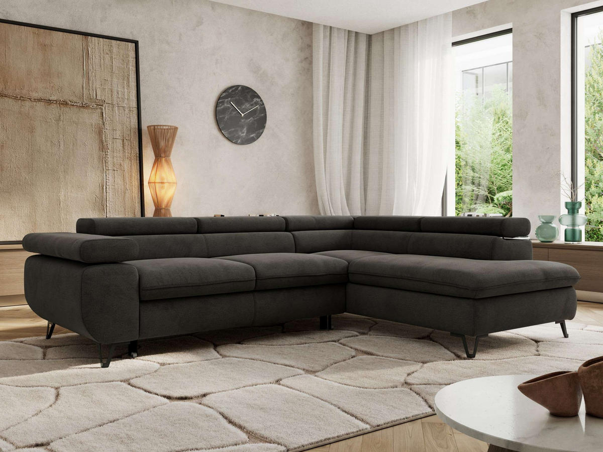 ECKSOFA PABLO L Dunkelgrau Velvet - Rechts Seite - Dunkelgrau/Schwarz, Textil/Metall (273/208cm) - MKS