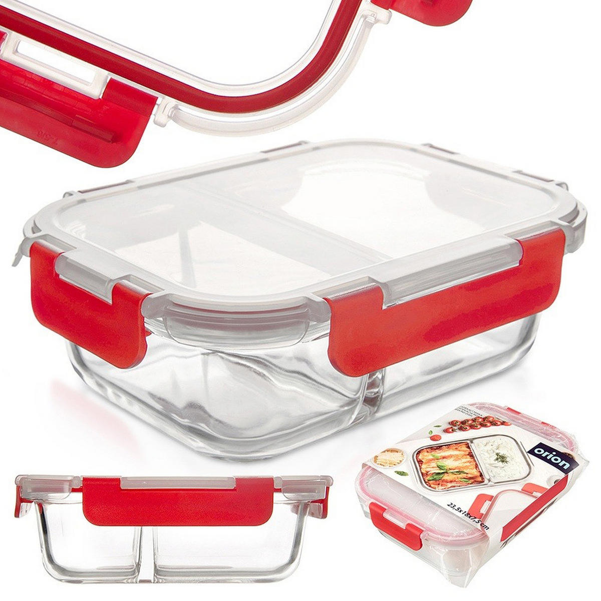 LUNCHBOX unterteilt 1,3 l Transparent - Transparent, Glas (18/7.5/23.5cm) - Orion 