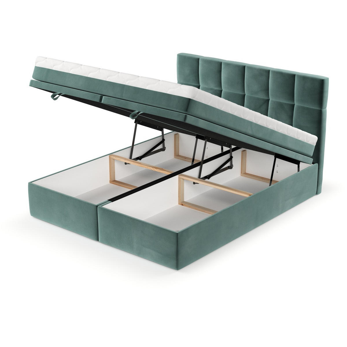 BOXBETT Elano 200/200 cm Türkis im Kronos Stoff - Türkis/Schwarz, Holz/Holzwerkstoff (200/200cm) - AltaBeds