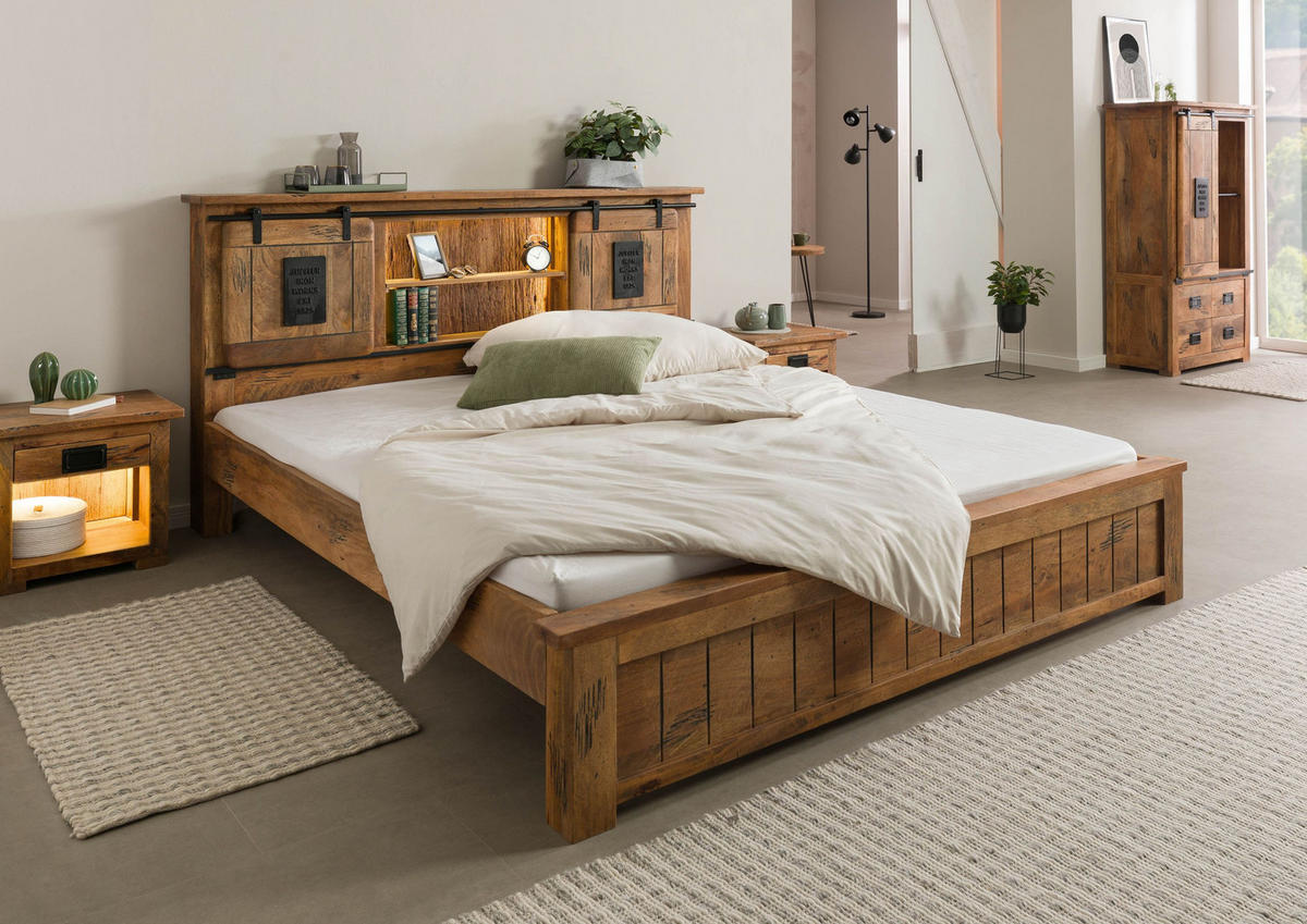 HOLZBETT Mango / Altholz 180x200x106 natur lackiert RAILWAY LUX #112 - Naturfarben, Holz (180/200cm) - Massivmoebel24