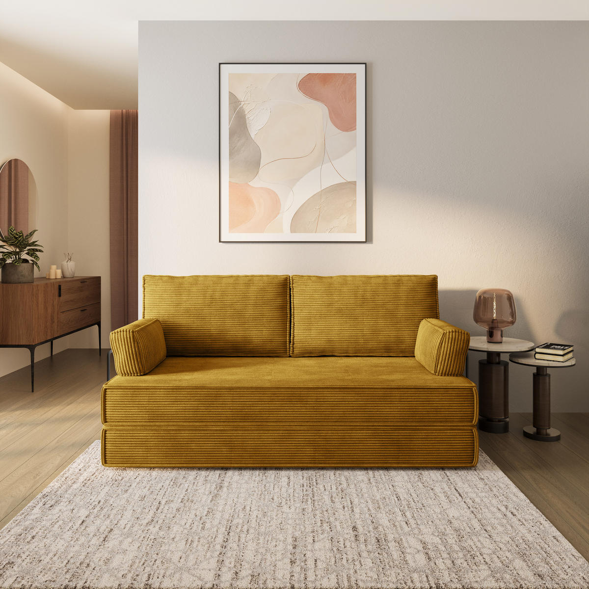 BETTSOFA SILAR aus Schaumstoff Cordstoff Gelb Schlaffunktion - Gelb, Textil (170/86/80cm) - MASSENO