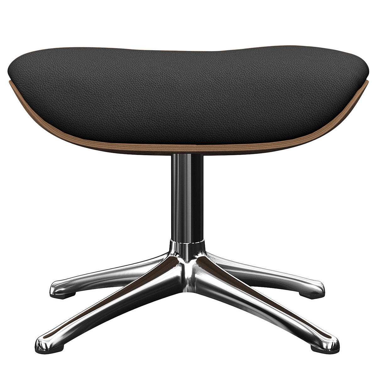 POLSTERHOCKER - Echtleder - Chromfarben/Schwarz, Leder/Holz (49/39/44cm) - home24