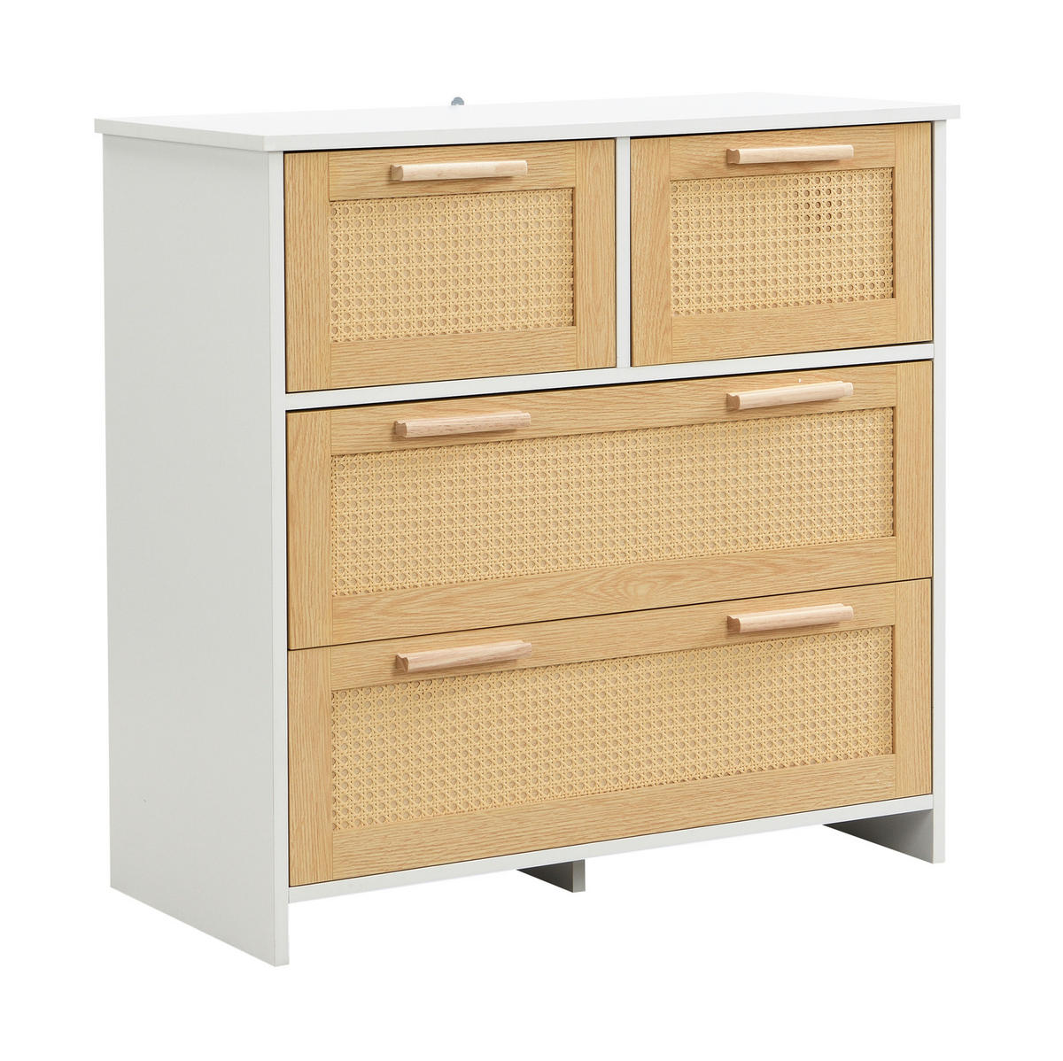 KOMMODE 80/38/80 cm aus MDF mit 4 Schubladen und Rattanfronten Natur/Weiß - Weiß, Holzwerkstoff (80/38/80cm) - Modenvie