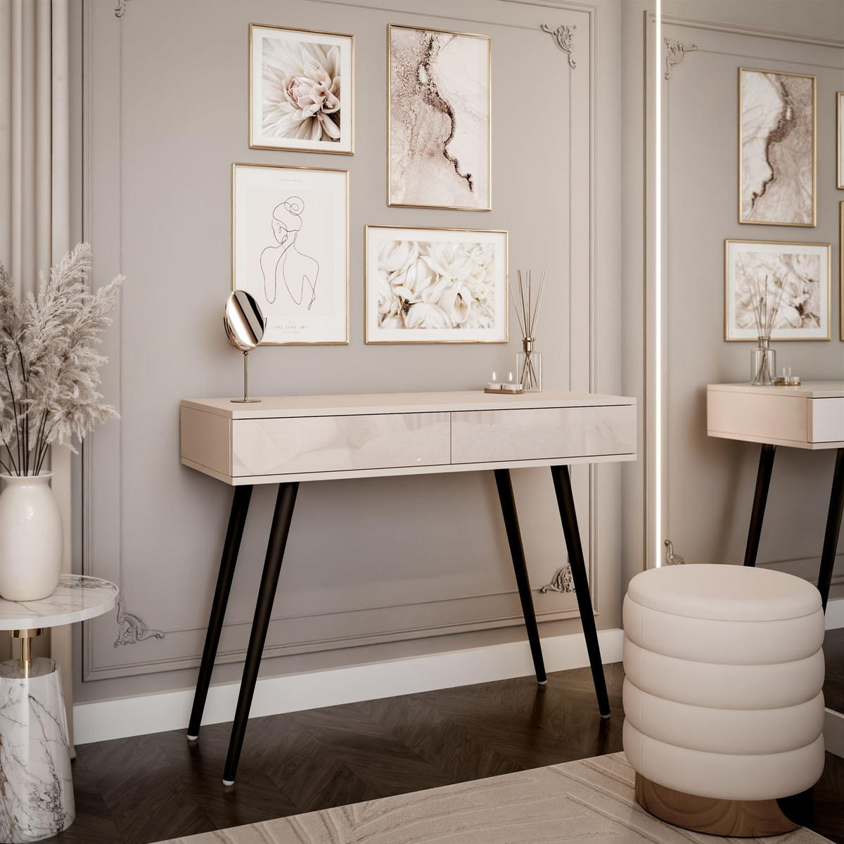 KONSOLE SIENNA KASCHMIR auf schrägen schwarzen Beinen PUSH OPEN - Kaschmir, Holzwerkstoff (100/81/42cm) - Lookway