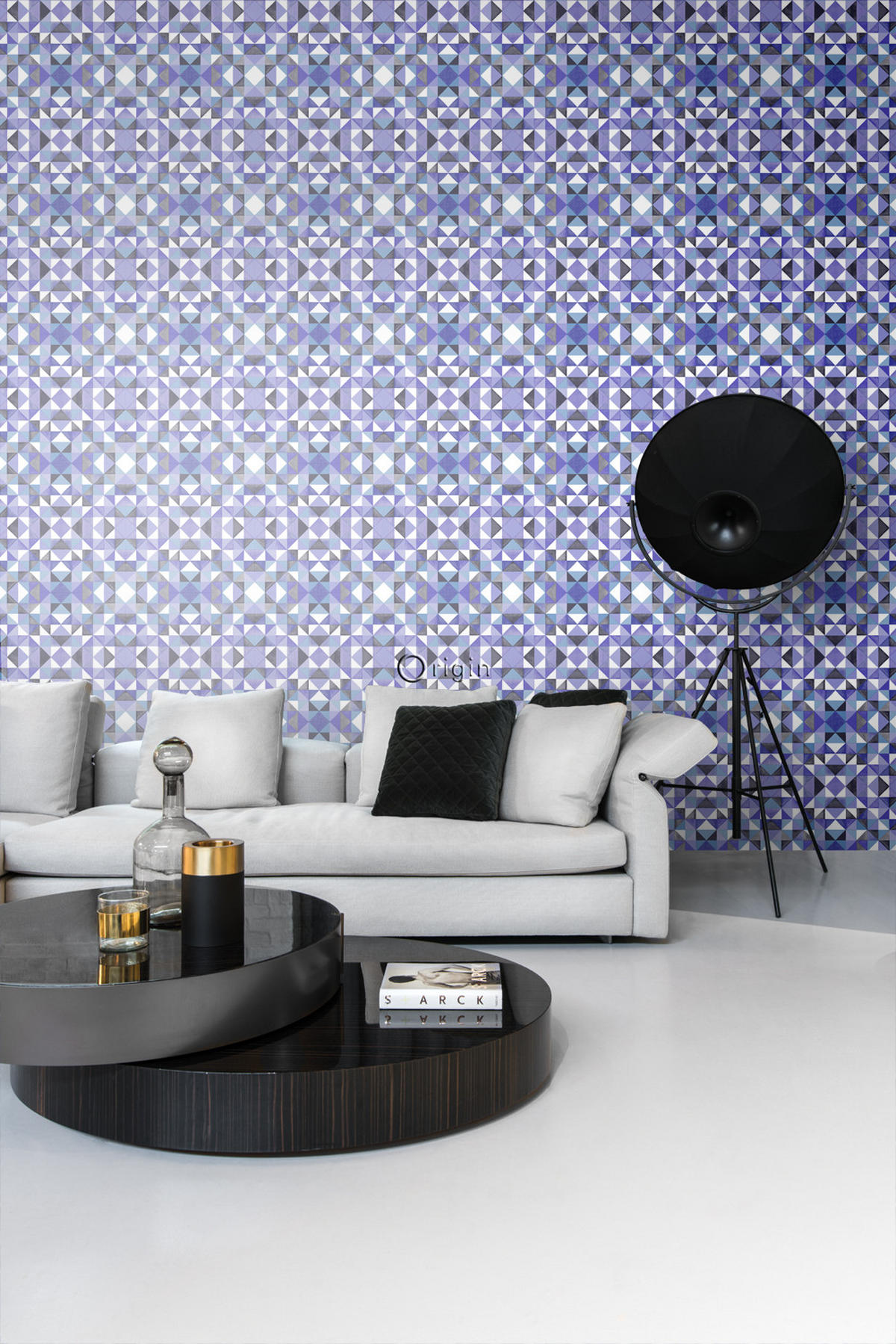 TAPETE kubistisches Muster 53 cm x 10.05 m - Lila, Papier (53/1000cm) - Origin Wallcoverings