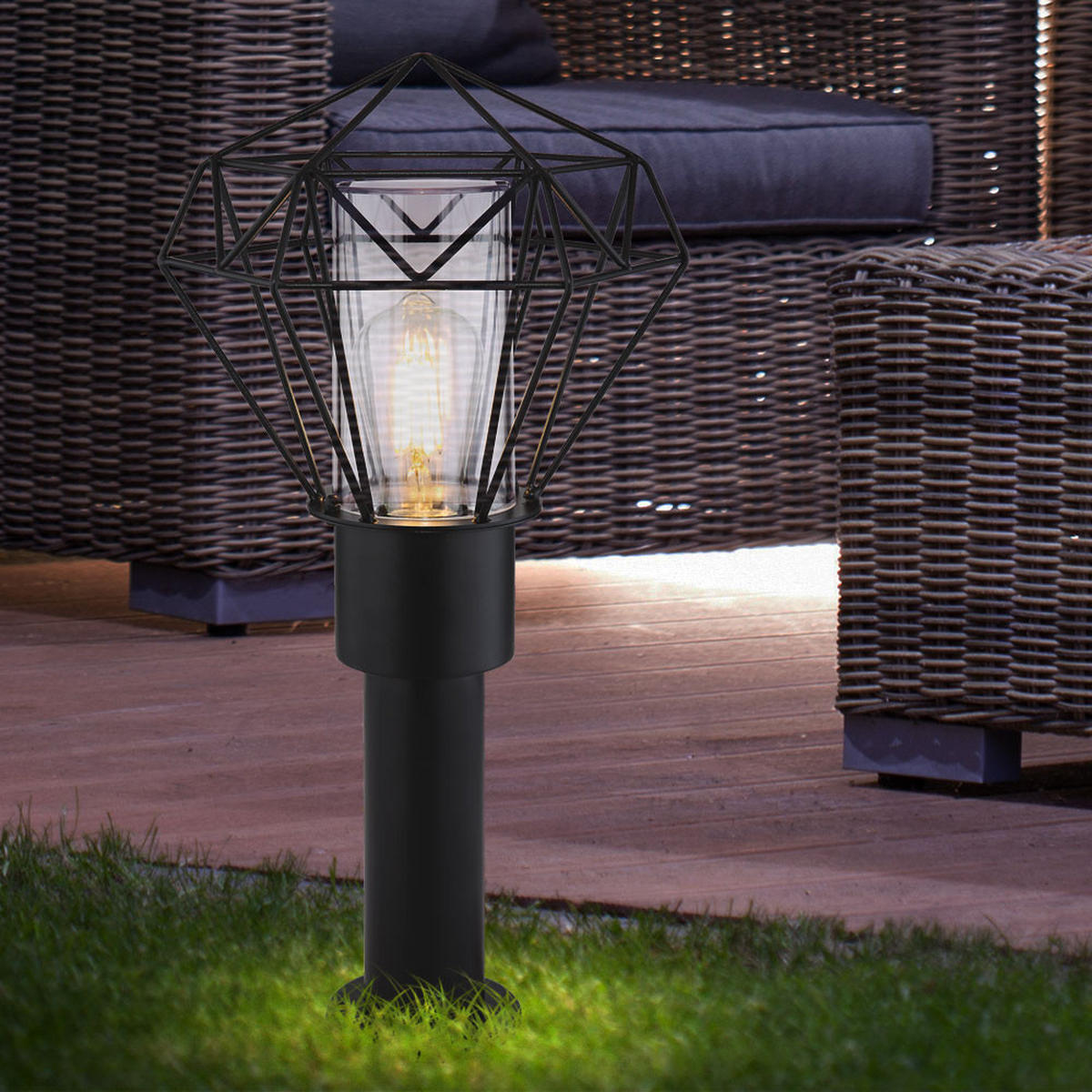 WEGELEUCHTE Edelstahl Schwarz Gitteroptik - Schwarz, Metall (22.5/25.5/50cm) - Globo Lighting