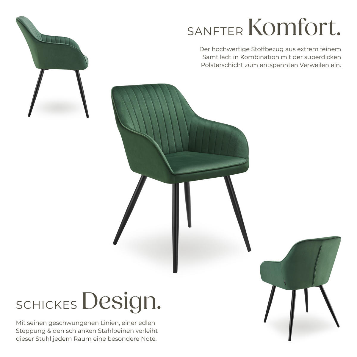ESSZIMMERSTUHL 2er Set Marilyn 58 x 62 x 82 cm dunkelgrün/schwarz - Dunkelgrün/Schwarz, Metall (58/82/62cm) - tectake