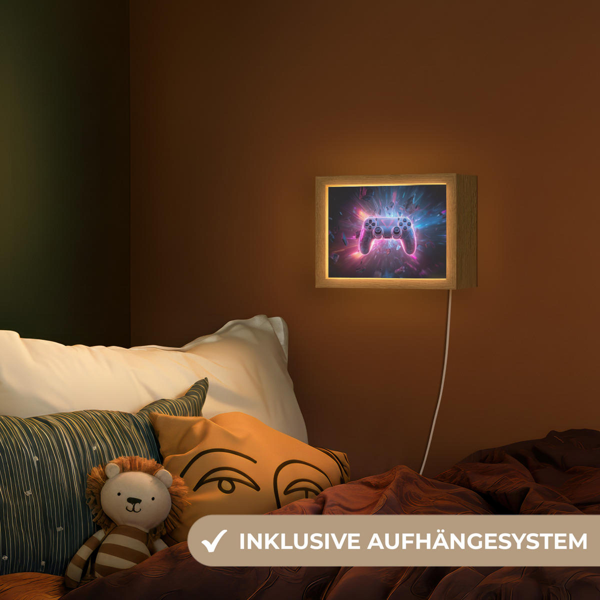 NACHTTISCHLAMPE Controller - Neon - Explosion - Abstrakt 20x15 cm - Violett, Holzwerkstoff (8/20/15cm)