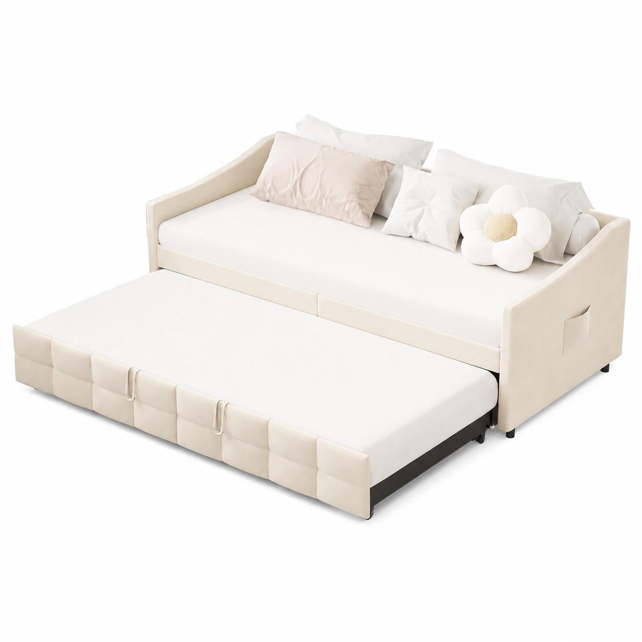 SCHLAFSOFA 200cm breit, Schlafsofa mit ausziehbarer Liegefläche - Beige, Metall (193.5/75/215cm) - Joyfair