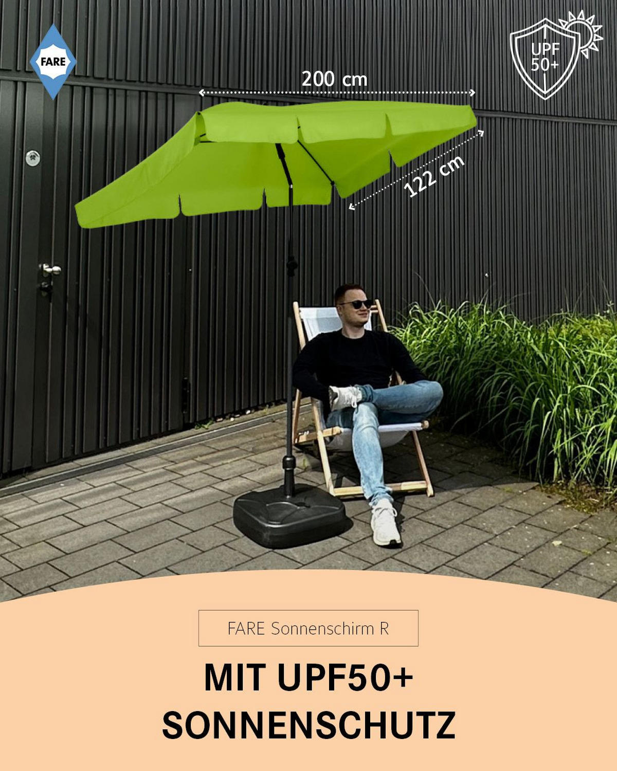 SONNENSCHIRM 122/200/126 cm - Grün, Kunststoff (200/122cm) - FARE