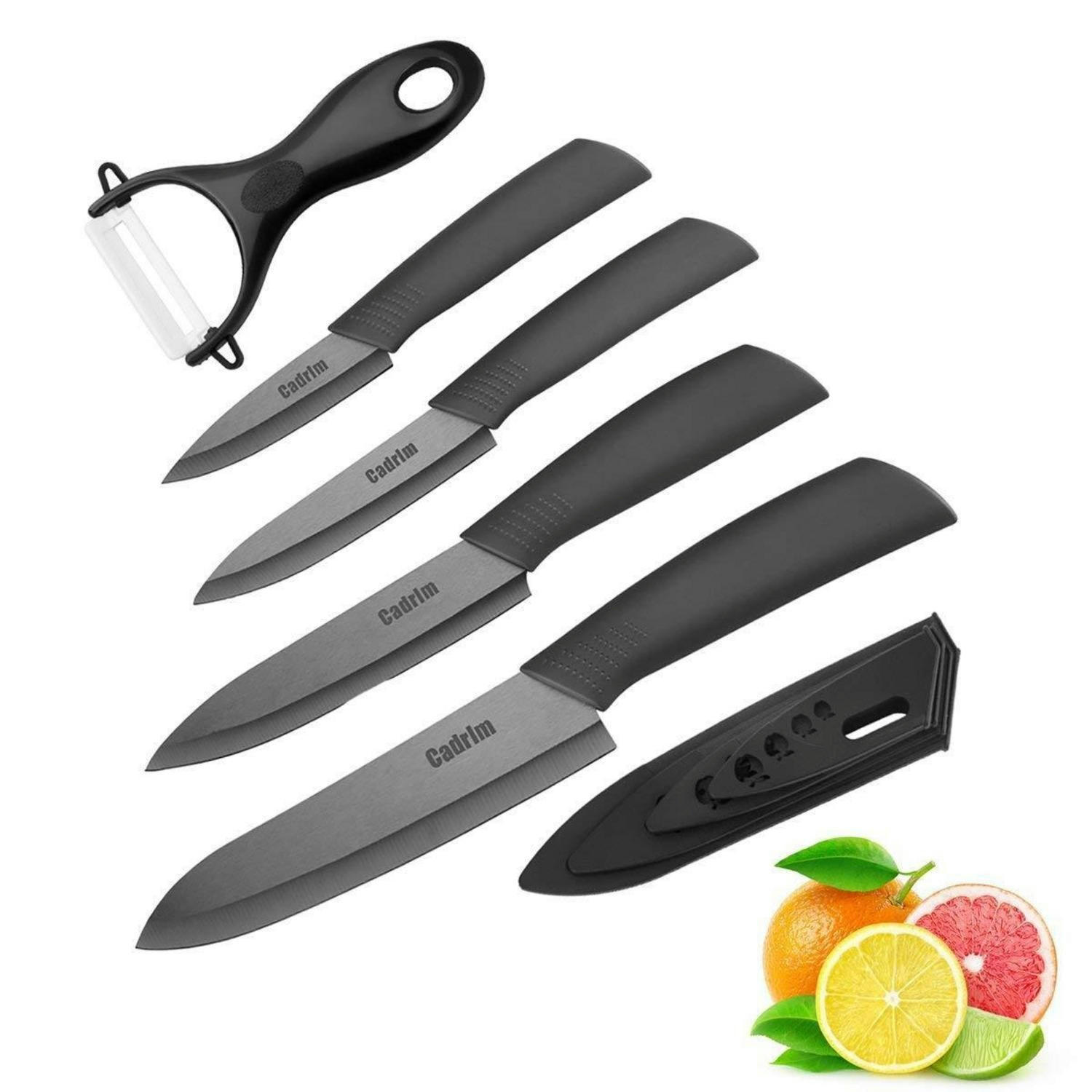 KÜCHENMESSER Set 5-teilig Keramik mit Klingenschutz Schwarz - Schwarz, Keramik (15.5cm)