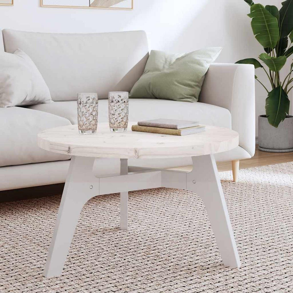 TISCHPLATTE Rund Weiss Ø70/3 Cm Massivholz Kiefer - Weiß, Holz (70/70/3cm) - vidaXL