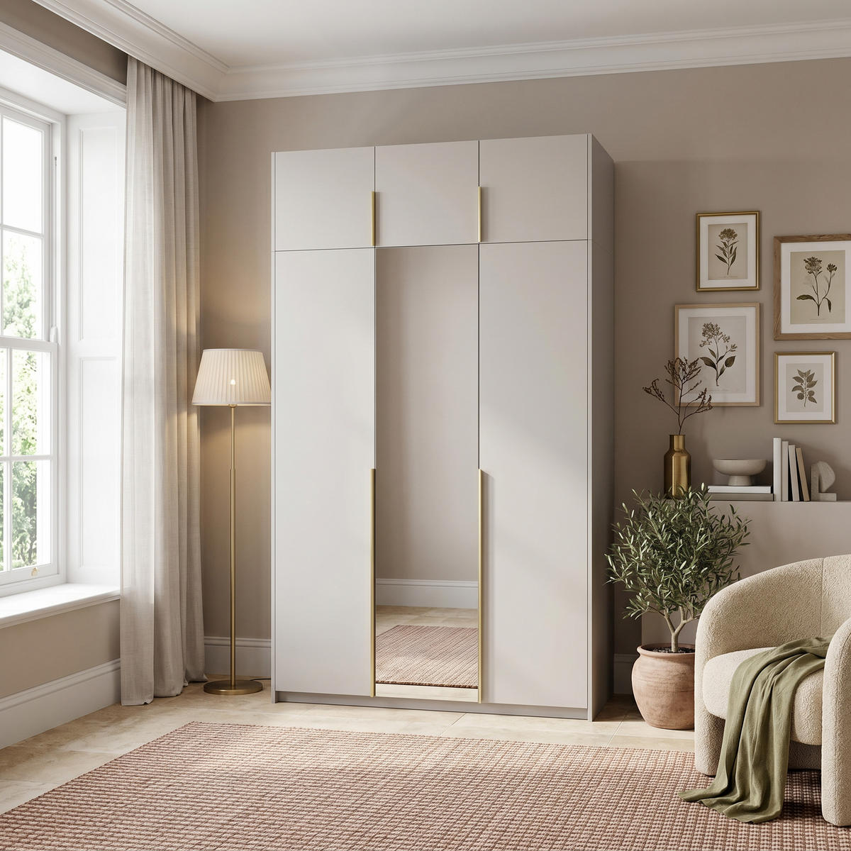 DREHTÜRENSCHRANK THALIA 148/250/58cm 3-türig mit Spiegel Kaschmir - Kaschmir, Holzwerkstoff (148/250/58cm) - MASSENO