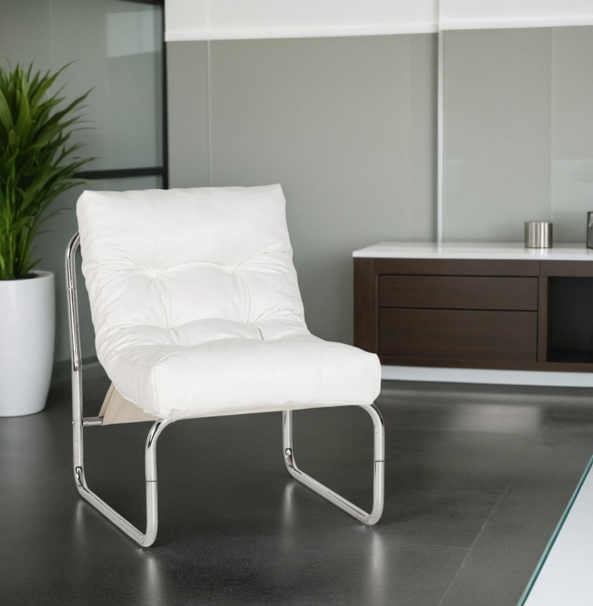CLUBSESSEL mit Chromkufen im Retro-Stil, modular verbindbar, Weiß 73x60x76 cm - Silberfarben/Weiß, Textil/Metall (60/76/71cm) - KADIMA DESIGN