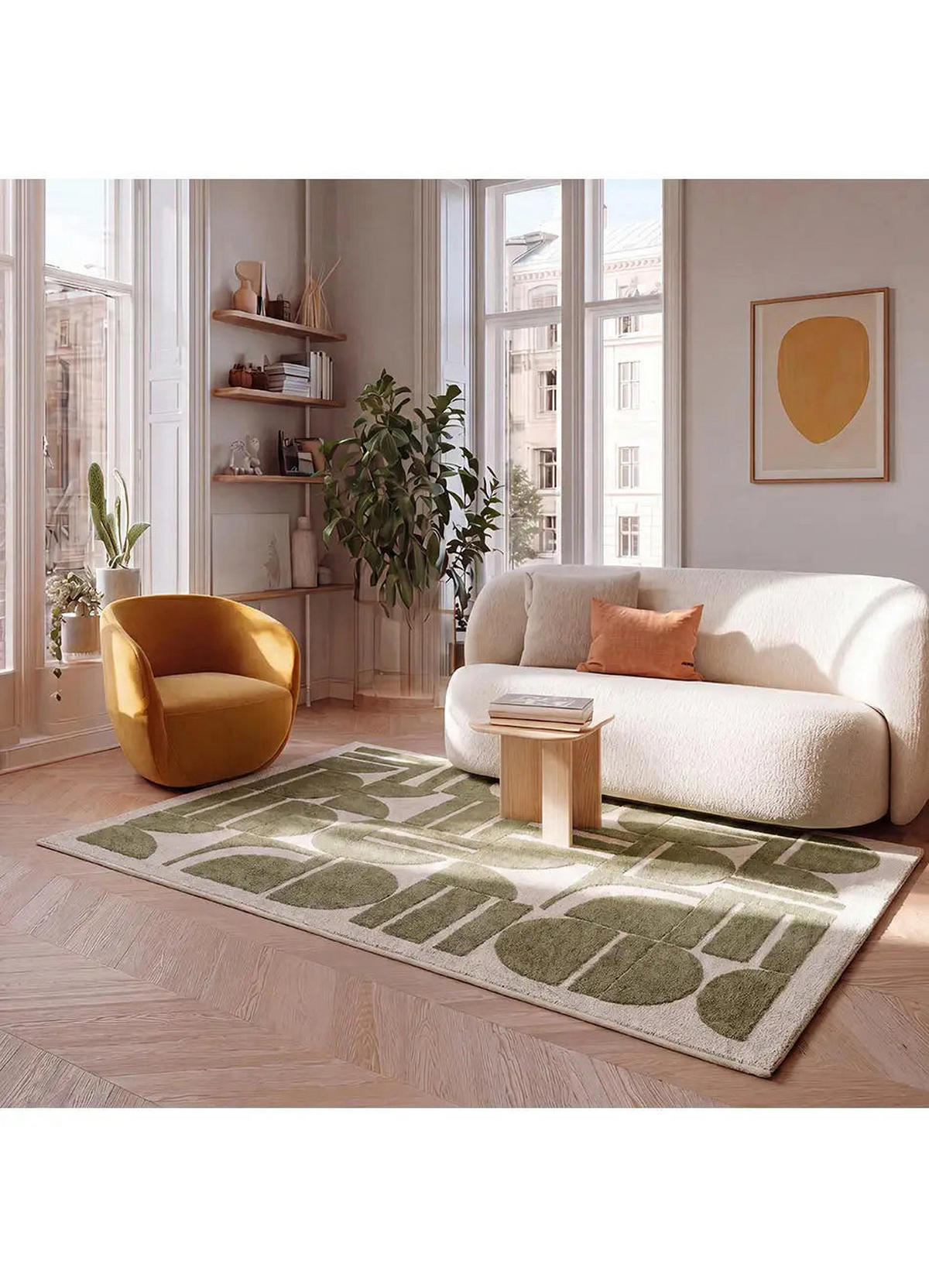 KURZFLORTEPPICH Grün / Creme Candela 200/290 cm - Creme, Textil (200/290cm) - Atticgo