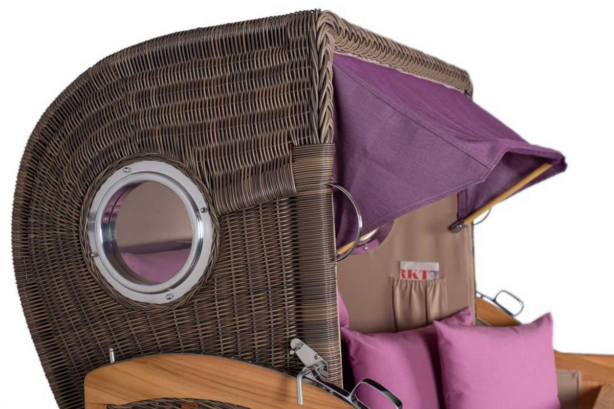 STRANDKORB Baltikum Teak 2,5 Sitzer - Violett/Lila, Holz/Metall (142/170/95cm) - Mr. Deko