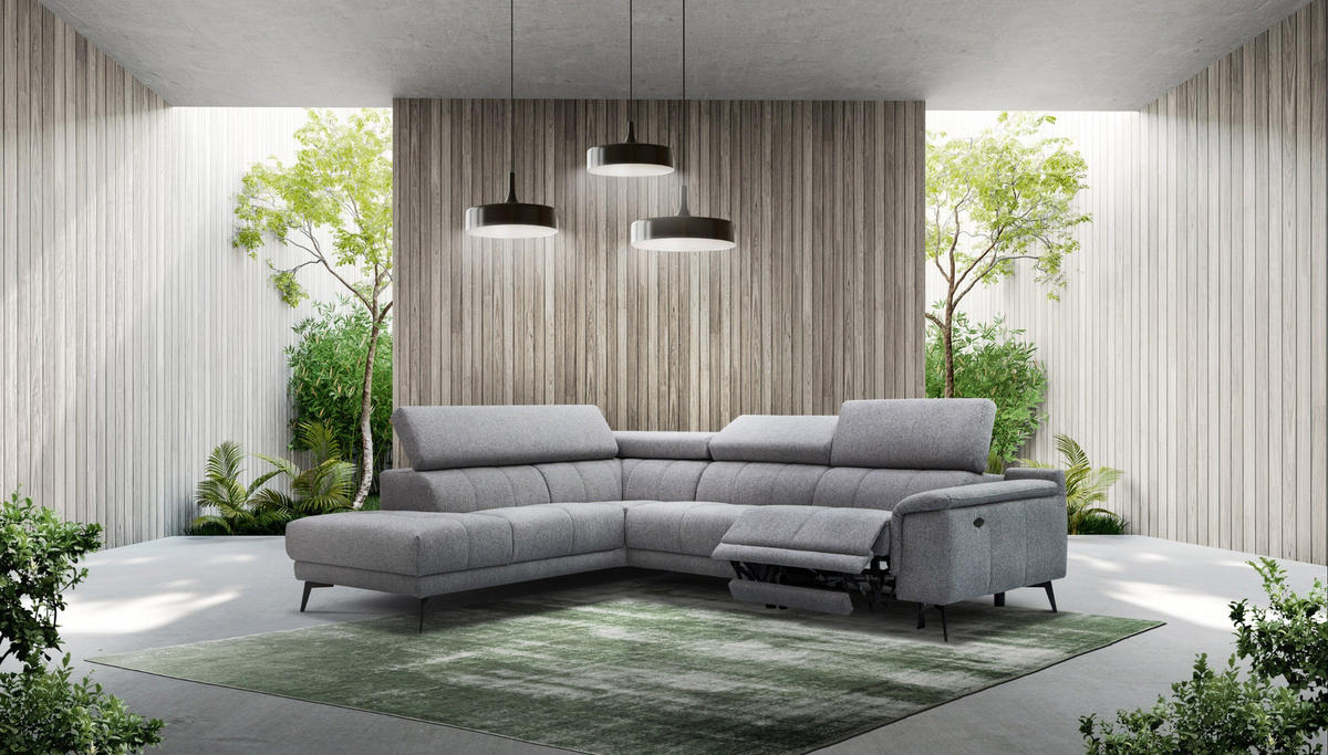 ECKSOFA FIERO 5-Sitzer mit 1 Relaxfunktion, grau - Grau, Holzwerkstoff/Textil (228/290cm) - Courtois Laville
