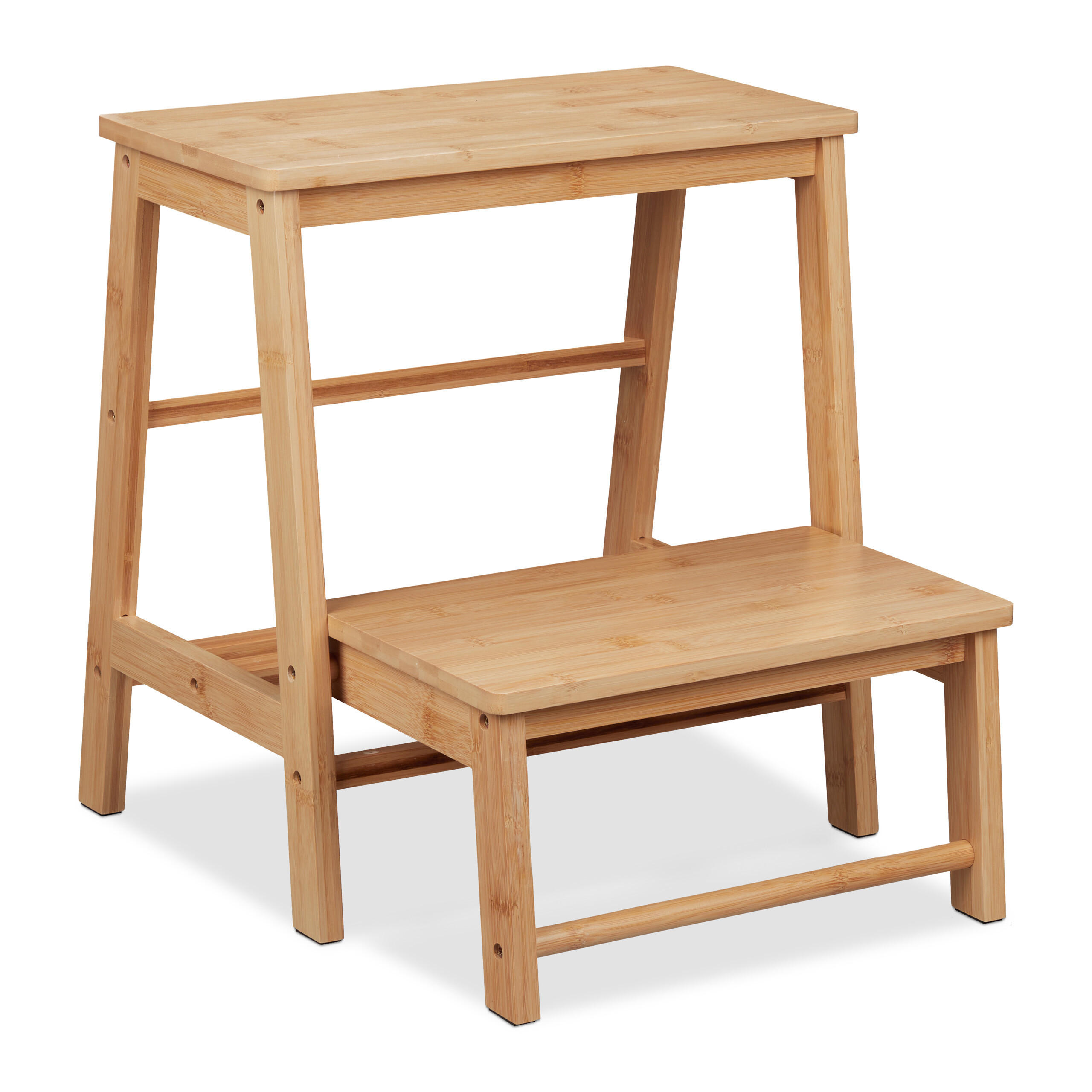 TRITTHOCKER - Hellbraun, Holz (45/48/51cm) - Relaxdays