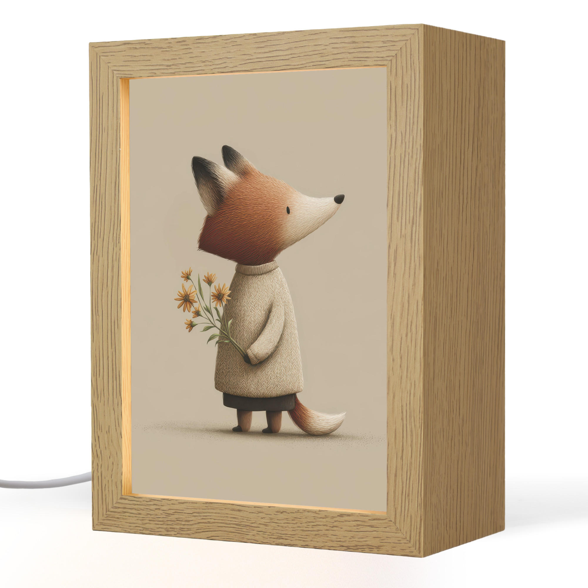 NACHTTISCHLAMPE Fuchs - Gelbe Blumen - Minimalistisch 15x20 cm - Taupe, Holzwerkstoff (8/15/20cm)