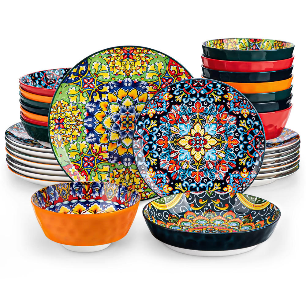 KOMBISERVICE 32-teilig Steinzeug Geschirrset Böhmischer Stil - Multicolor, Keramik (27.2/2.3/27.2cm) - Kaket