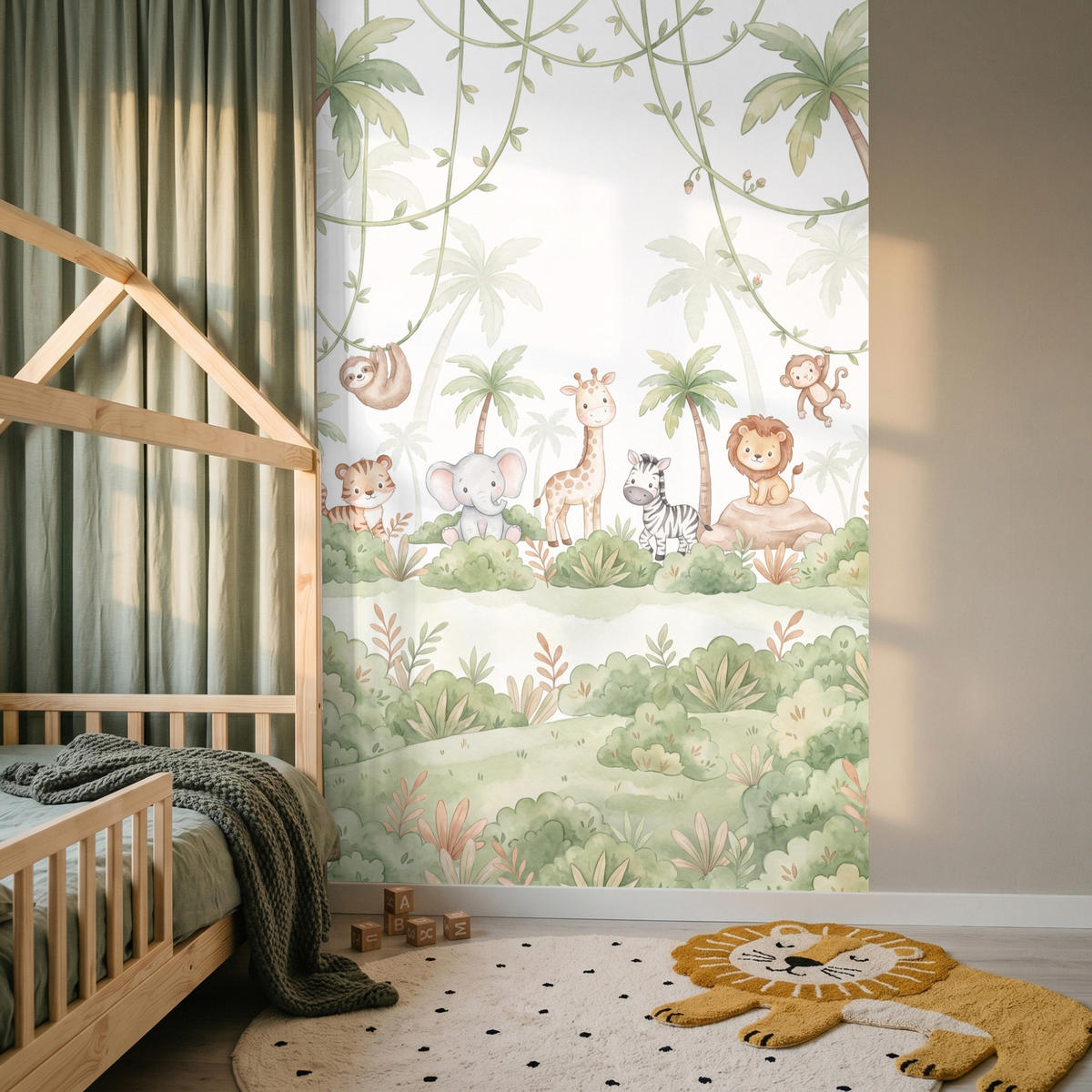 KINDERTAPETE - Tiere - Dschungel - Pastell - 140x220 cm - Weiß, Papier (140/220cm) - OnlyWow
