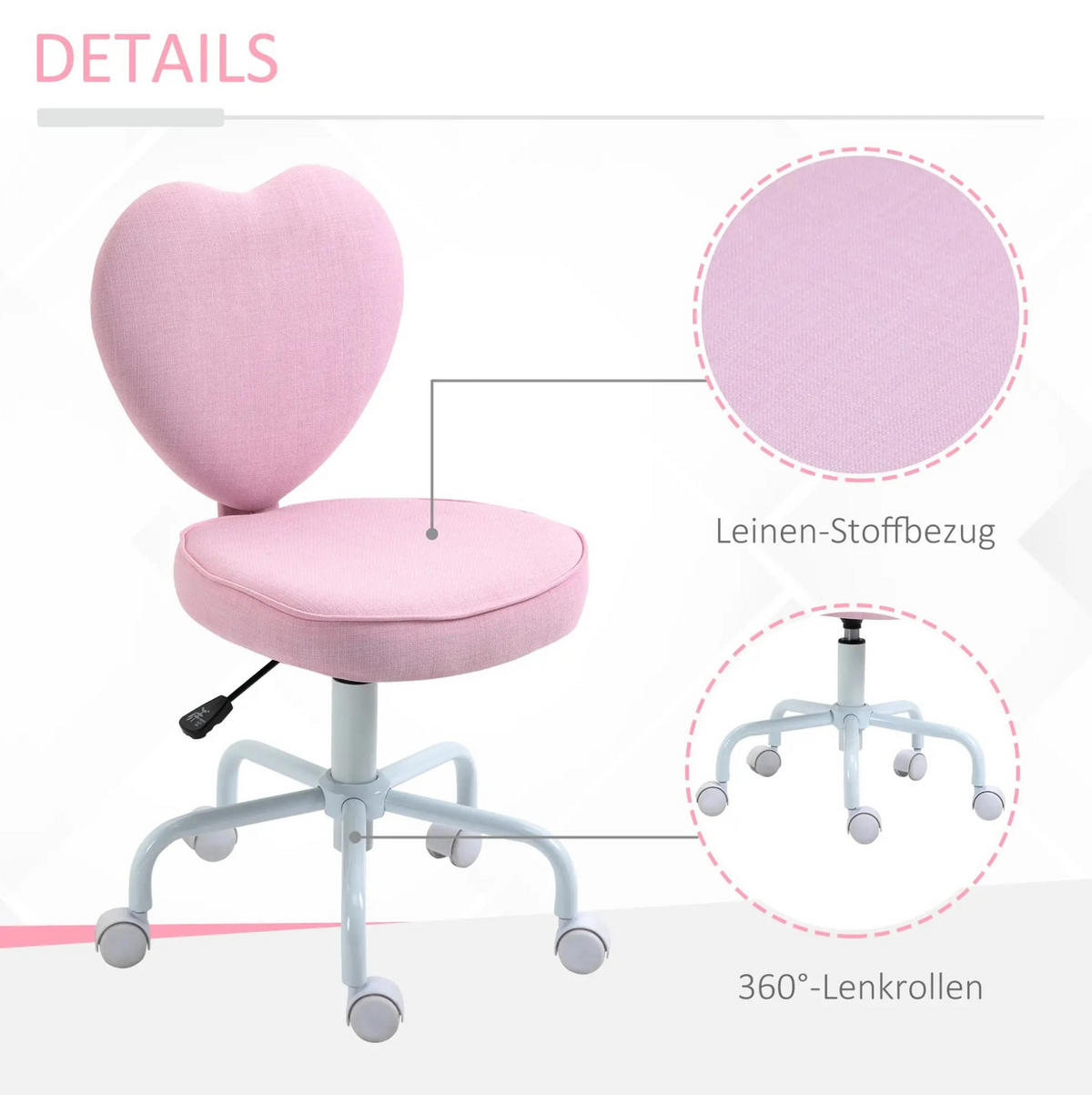 DREHSTUHL 50/40/89 cm pink aus Schaumstoff mit Herzlehne und Höhenverstellung - Pink, Kunststoff (50/89/40cm) - OKWISH