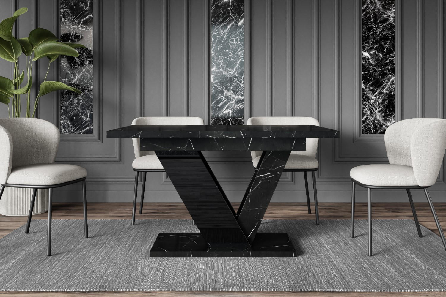 ESSTISCH ausziehbar 120 -160x80x75 cm - Royal Marble / Black Gloss - CLASI - Schwarz, Holzwerkstoff (120/80/75cm) - ALTDECOR