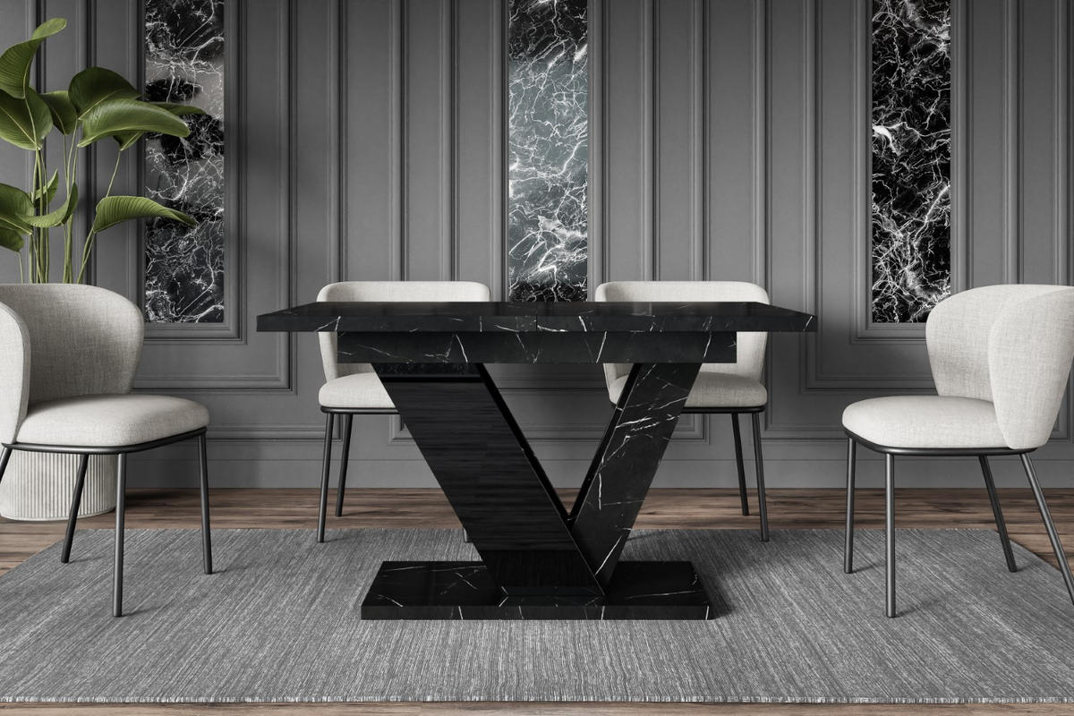 ESSTISCH ausziehbar 120 -160x80x75 cm - Royal Marble / Black Gloss - CLASI - Schwarz, Holzwerkstoff (120/80/75cm) - ALTDECOR